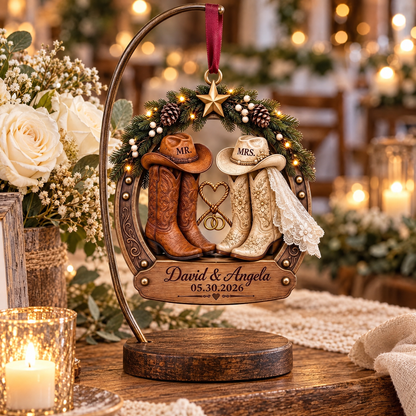 Personalized Mr & Mrs Cowboy Couple Horseshoe Ornament