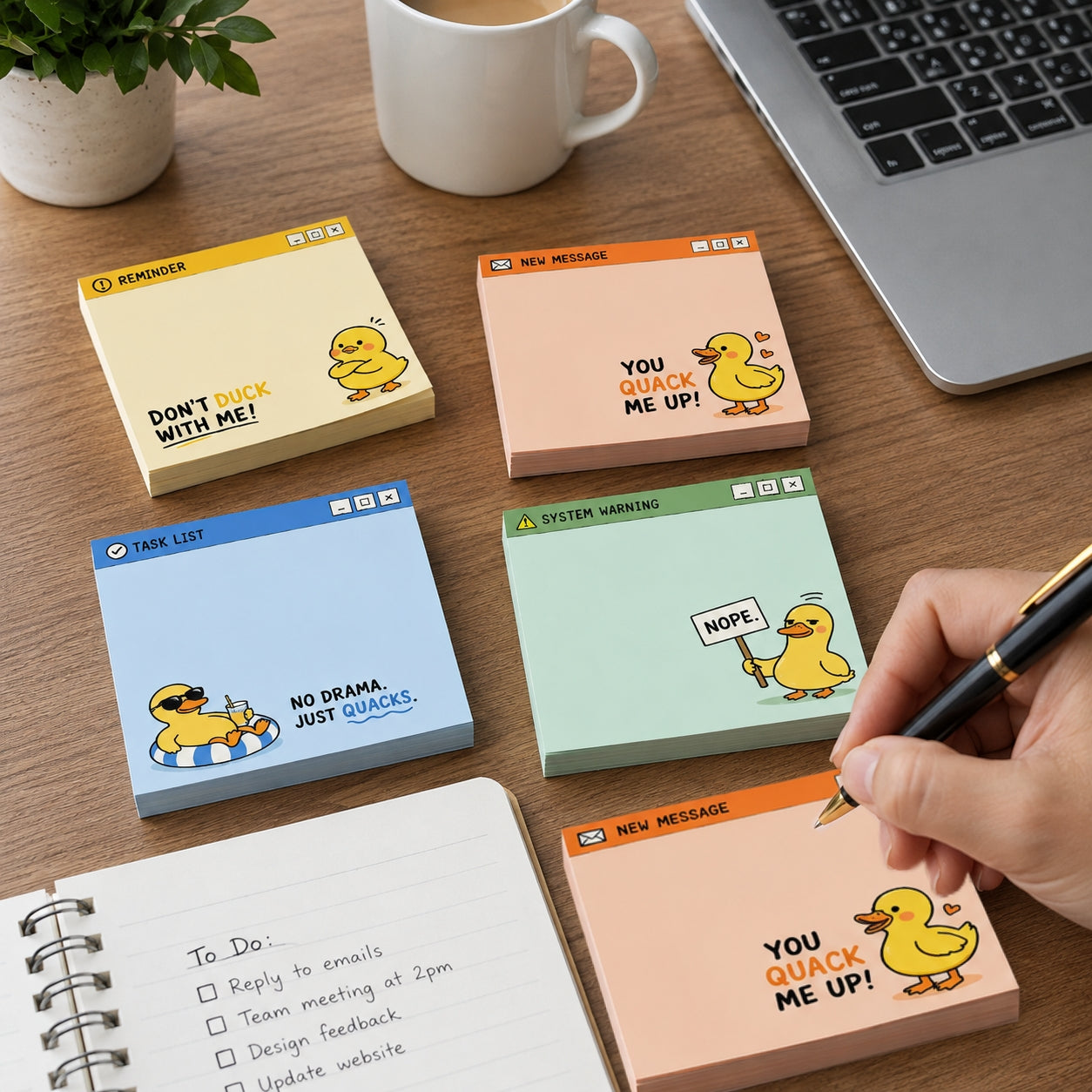 🦆 Quack Up Your Reminders! Cute & Sassy Duck Sticky Notes (4-Pack) 🌟