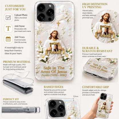 Safe in the Arms of Jesus" Personalized Memorial iPhone Case 🕊️🤍 | Custom Photo Keepsake