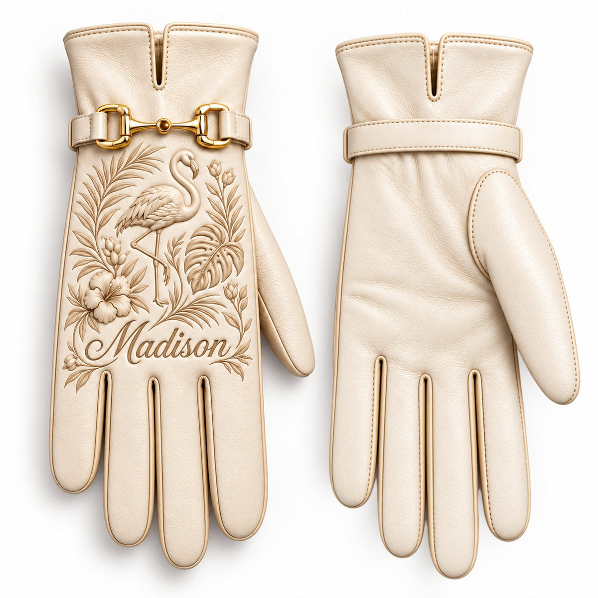 ✨ Personalized Elegance: Custom Engraved Leather Gloves with Gold Accent ✨