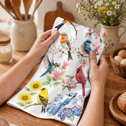Birds Kitchen Towel Garden Birds in Bloom