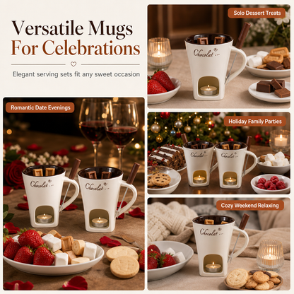 🍪Hot Sale 50% OFF☕Ceramic Chocolate and Cheese Fondue Melter Mug with Fork