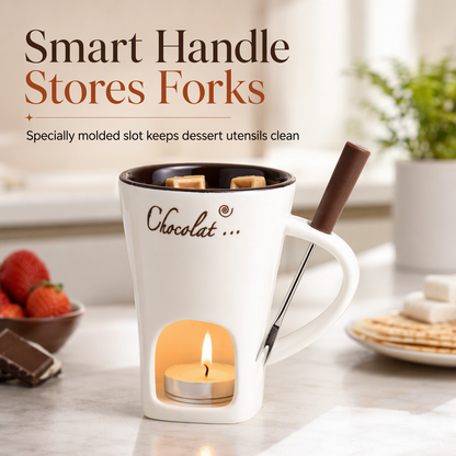 🍪Hot Sale 50% OFF☕Ceramic Chocolate and Cheese Fondue Melter Mug with Fork
