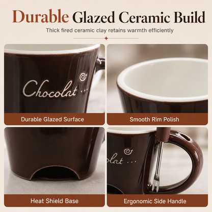 🍪Hot Sale 50% OFF☕Ceramic Chocolate and Cheese Fondue Melter Mug with Fork